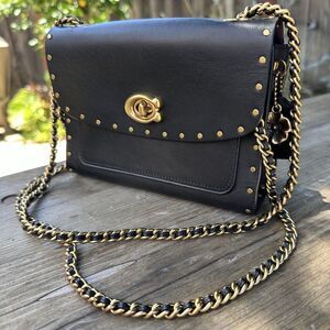 Coach Parker 18 with Rivet Chain Shoulder Bag Black Gold Bracket REXY tag